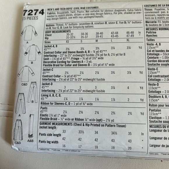 4/$50 Simplicity 7274 adult xs-xl Civil War Costume Pattern 🪡 - Picture 5 of 7